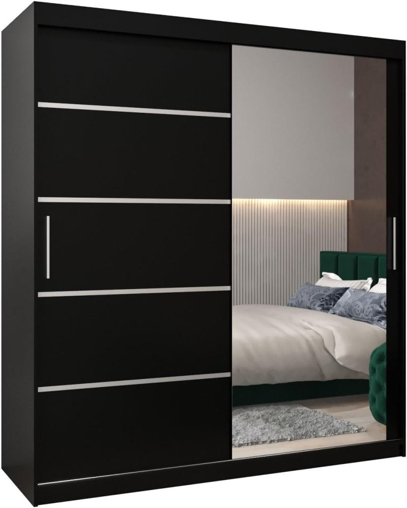 Kryspol Schwebetürenschrank Verona 2-180 cm mit Spiegel Kleiderschrank mit Kleiderstange und Einlegeboden Schlafzimmer- Wohnzimmerschrank Schiebetüren Modern Design (Schwarz) Bild 1