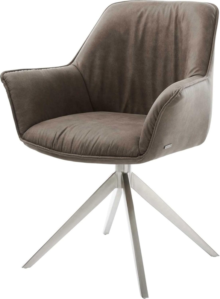 Esszimmerstuhl Keila-Flex mit Armlehnen Mikrofaser Taupe Vintage Kreuzgestell breit Edelstahl Bild 1