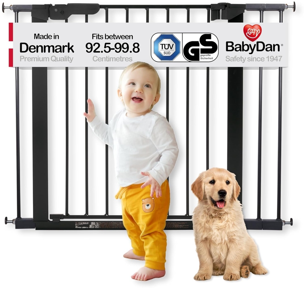 BabyDan Premier Türschutzgitter / Treppenschutzgitter zum Klemmen, 92,5 - 99.8 cm, - hergestellt in Dänemark + TÜV/GS geprüft, Farbe: Schwarz Bild 1
