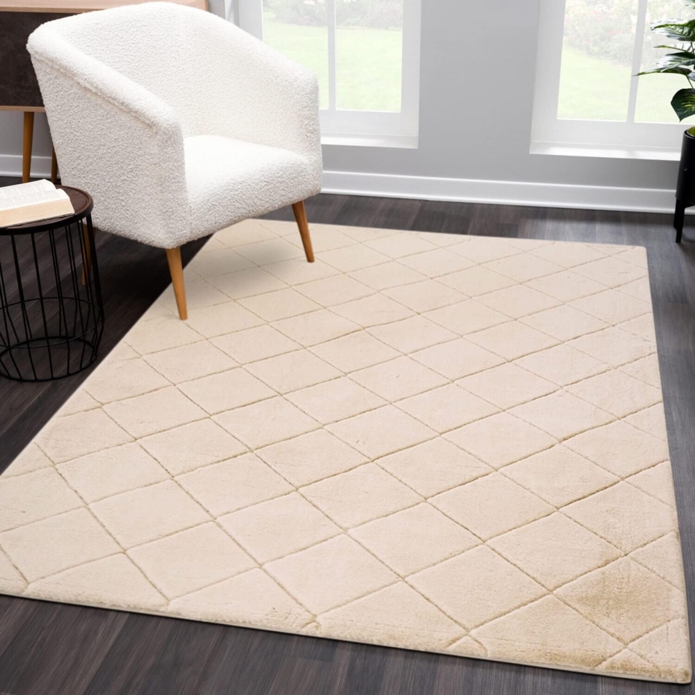 Carpet City Hochflor-Teppich Moment, rechteckig, Höhe: 31 mm, besonders weich, Kaninchen Fell Haptik, 3D-Effekt, Rauten, Wohnzimmer Bild 1