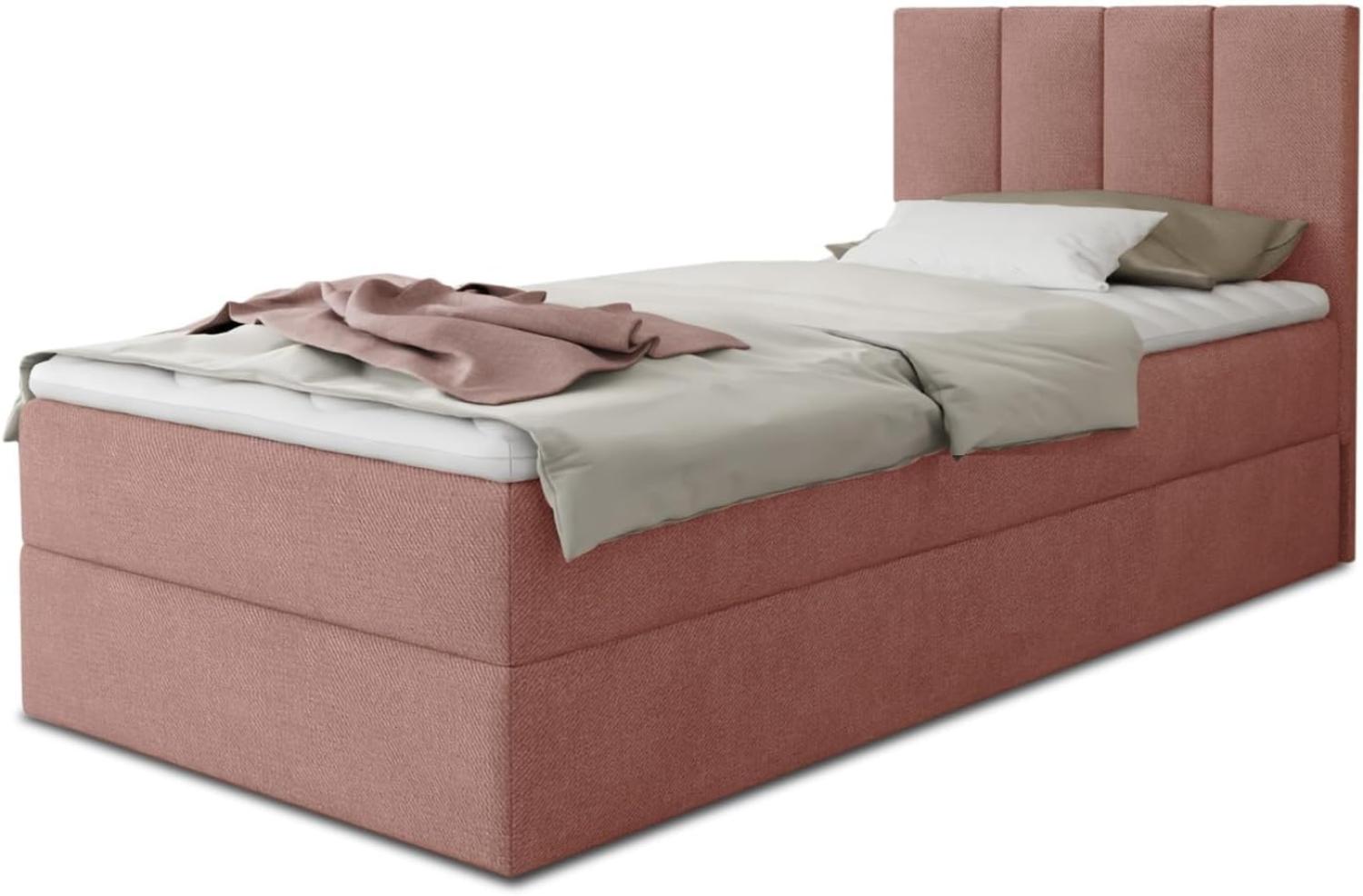 Boxspringbett Star Mini mit Bettkasten, Bonell-Matratze und Topper - Einzelbett mit Matratzentopper, Polsterbett, Bett, Schlafzimmer, Jugendzimmer (Pink (Kronos 29), 100 x 200 cm) Bild 1