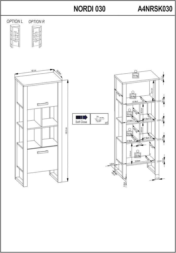 Stauraumelement Jami 62x163x39 Stauraumschrank Schwarz-Okapi Nuss/Okapi Nuss 10135 Bild 1