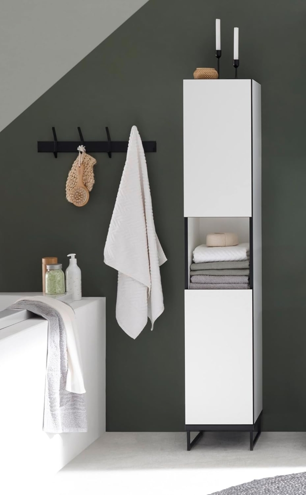 moebel-dich-auf Hochschrank VEGAS (Badezimmerschrank Badregal) Weiß matt, Absetzung: Schwarz, Breite 30 cm Bild 1