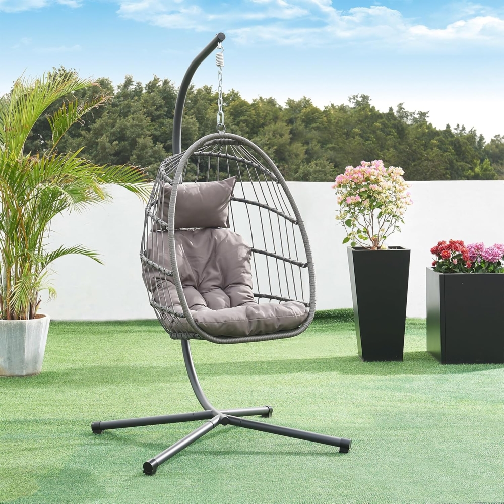 Hängesessel Edeng mit Gestell 196x110x95 cm Grau [en. casa] Bild 1