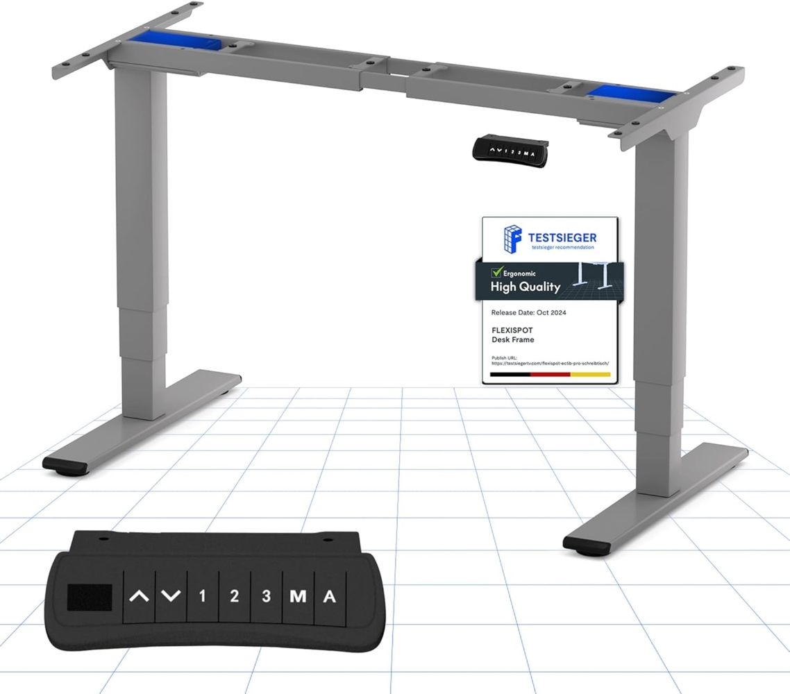 Flexispot EC5S Höhenverstellbarer Schreibtisch Elektrisch höhenverstellbares Tischgestell, 3-Fach-Teleskop, passt für alle gängigen Tischplatten. Mit Memory-Steuerung und Softstart/-Stop (Grau) Bild 1