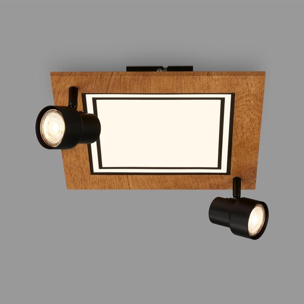 BRILONER - LED Deckenlampe mit Spots, warmweißes Licht, Schwenkbare Deckenleuchte, LED Lampe Holz, 12W Wohnzimmerlampe mit Speicherfunktion, 295x295x155 mm (LxBxH), Schwarz Bild 1