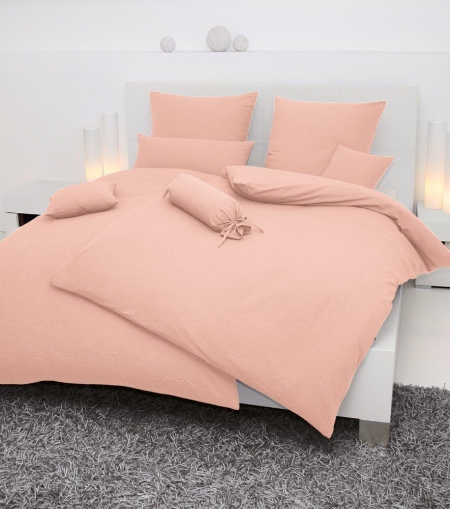 Janine Mako Soft Seersucker uni Bettwäsche 2 teilig Bettbezug 155x220 cm Kopfkissenbezug 80x80 cm PIANO lachs Bild 1