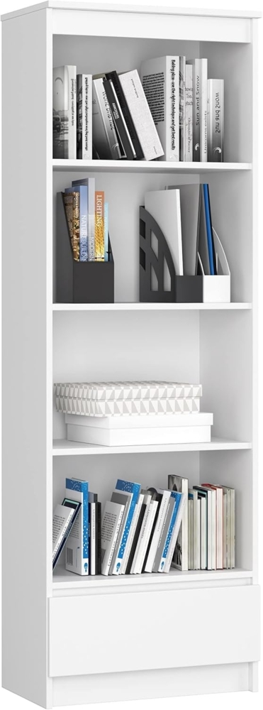 Home Collective Bücherregal Schrank Büroregal weiß 60cm breit 180cm hoch, mit Schublade unten Bild 1