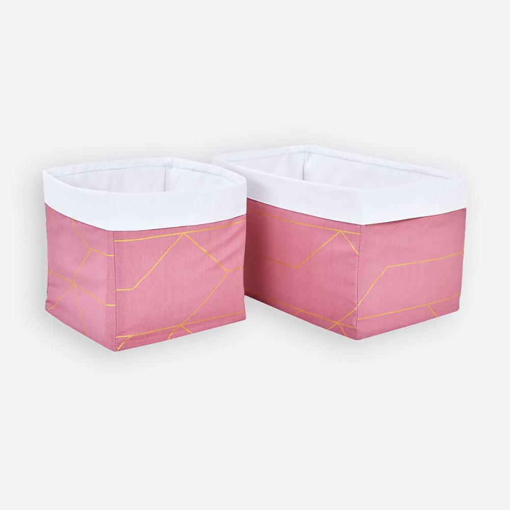 KraftKids Stoff-Körbchen in goldene Linien auf Rosa, Aufbewahrungskorb für Kinderzimmer, Aufbewahrungsbox fürs Bad, Größe 20 x 20 x 20 cm Bild 1