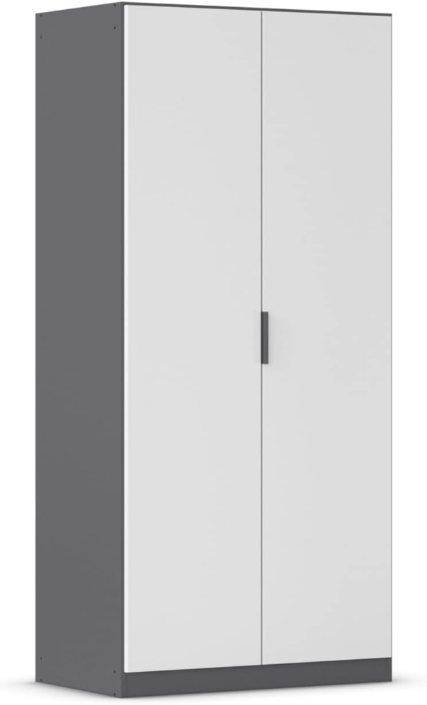 Rauch Möbel Lagoa, Kleiderschrank, Garderobe für Schlafzimmer, Kinderzimmer, Jugendzimmer 2-türig, mit Zubehör Classic, Farbe Weiß/Grau metallic, Schwarz, Breite 91 Bild 1