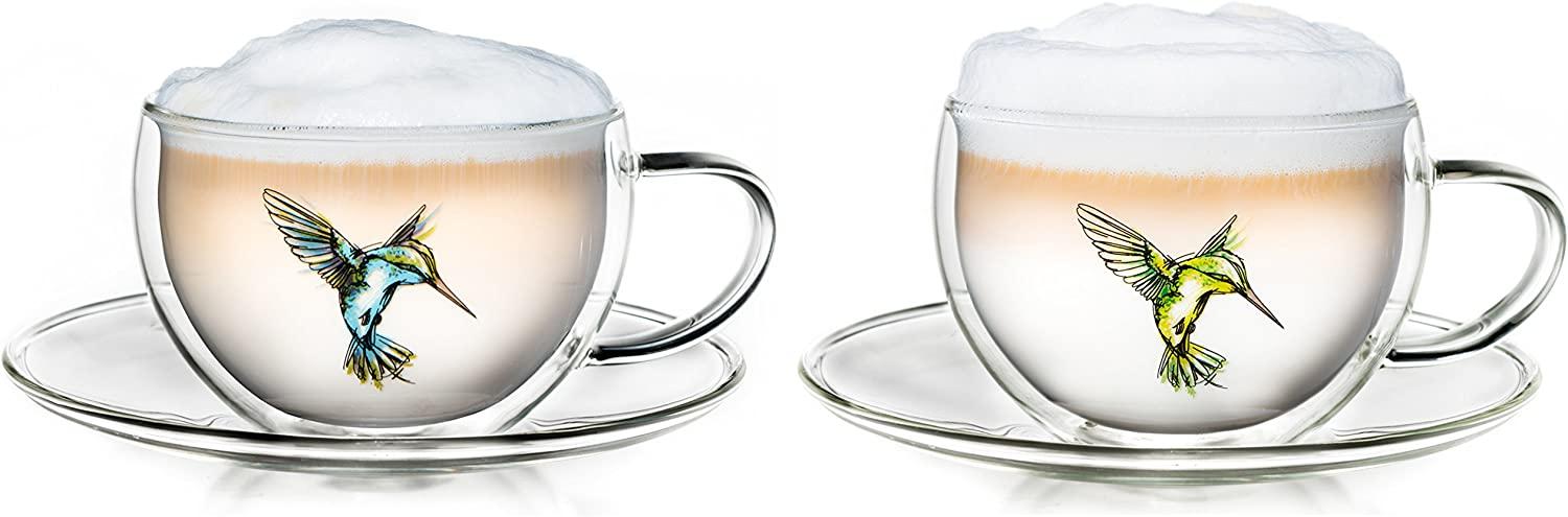 Creano Teeglas Creano 2er-Set Thermo-Tassen "Hummi" für Tee/Latte Macchiato, doppelwa, Borosilikatglas, 2 Tassen mit Untertassen Bild 1