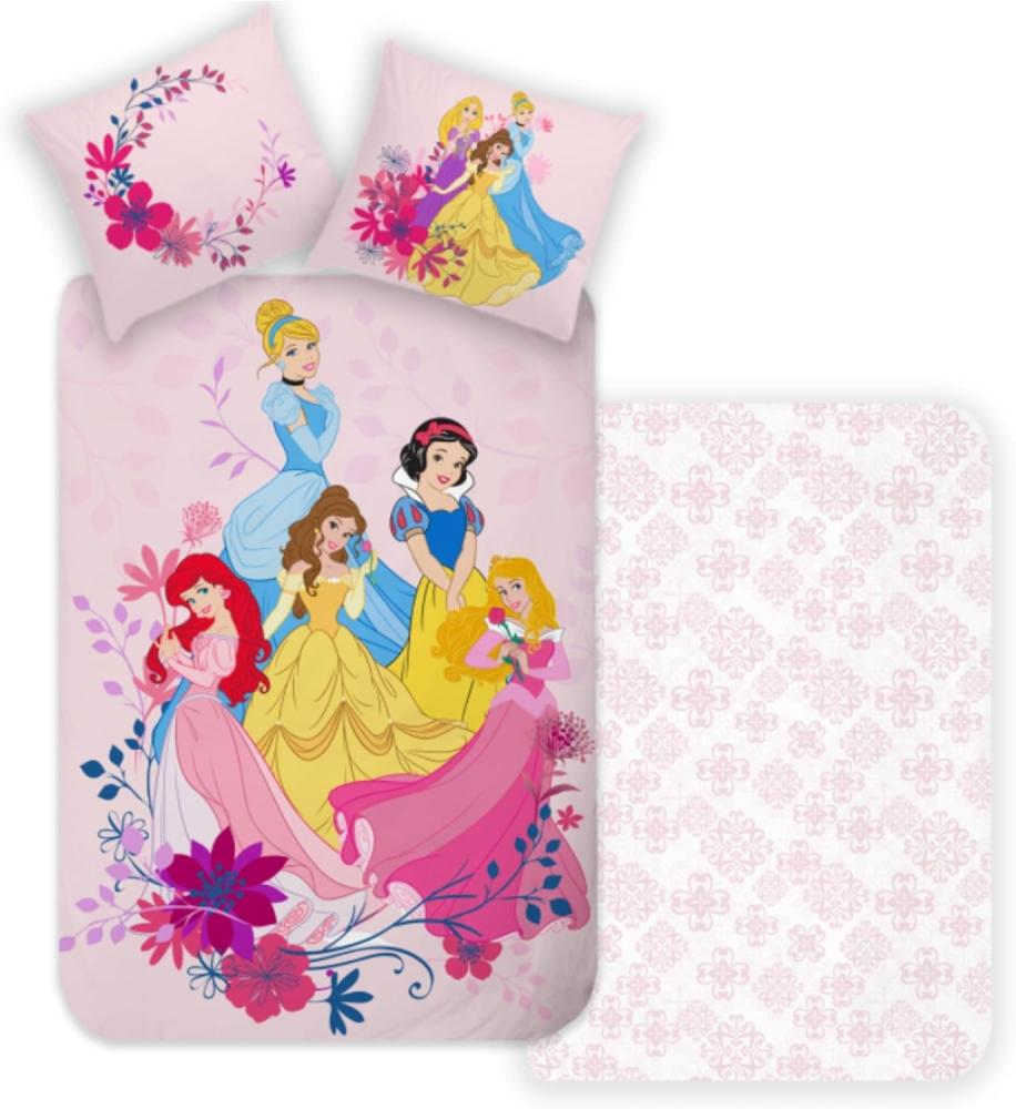 MTOnlinehandel Kinderbettwäsche Disney Prinzessin 135x200+80x80 cm, 100 % Baumwolle, Renforcé, 2 teilig, Princess Arielle, Cindarella, Belle, Rapunzel, Schneewittchen Bild 1