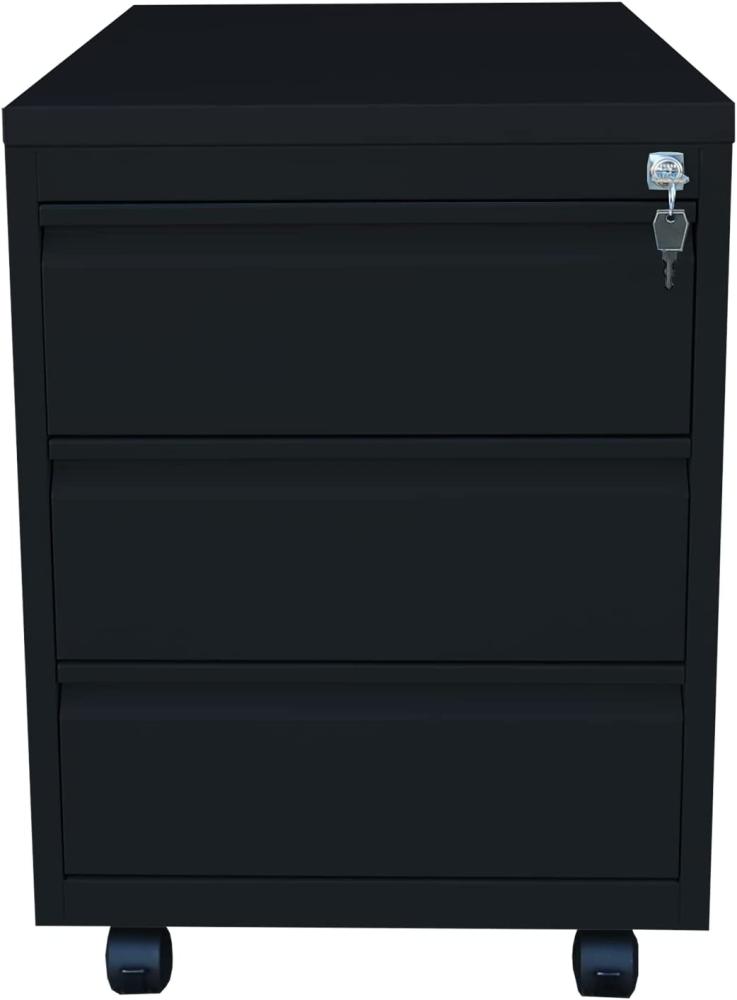 Stahl Büro Rollcontainer Bürocontainer Stahl-Abdeckplatte 3 Schubladen Maße: 61x46x79cm RAL 9005 Schwarz 505316 Bild 1