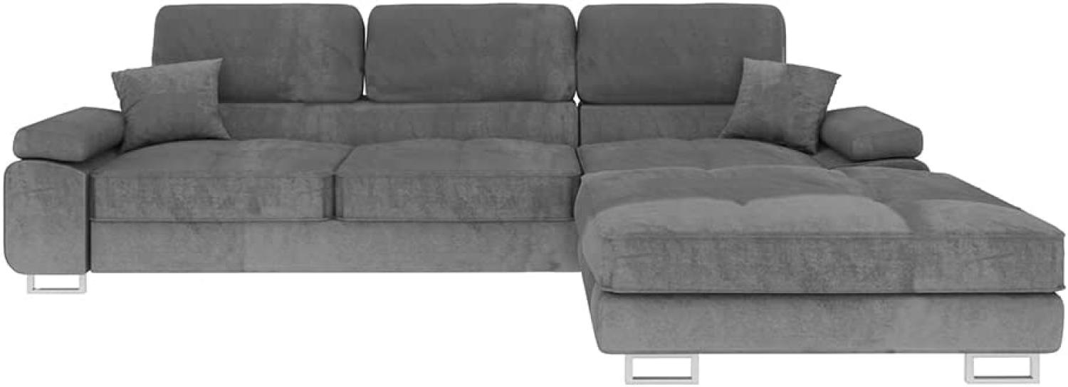 Selsey Ganta - Ecksofa mit verstellbaren Kopfstützen, Schlaffunktion und Stauraum, 280 cm breit (Velours Grau, Ottomane rechts) Bild 1