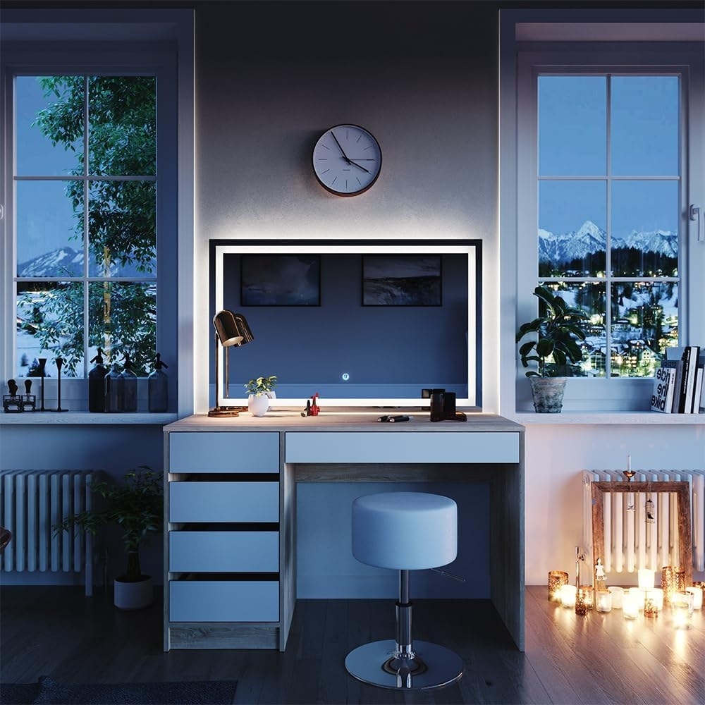 VICCO Schminktisch Sherry Sonoma Weiß Frisiertisch LED Spiegel Kommode Hocker Bild 1