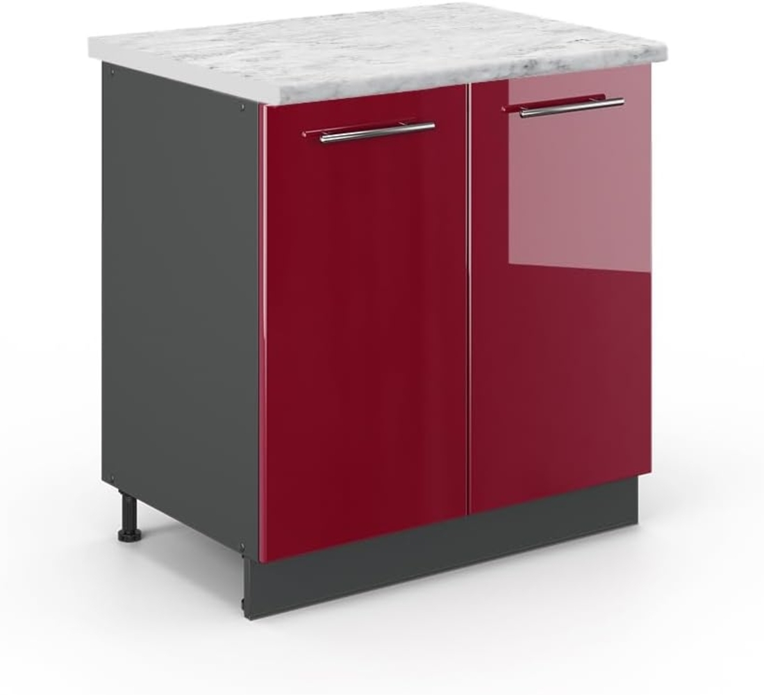 Vicco Spülenunterschrank Fame-Line, Bordeaux Hochglanz/Anthrazit, 80 cm, AP Marmor Bild 1