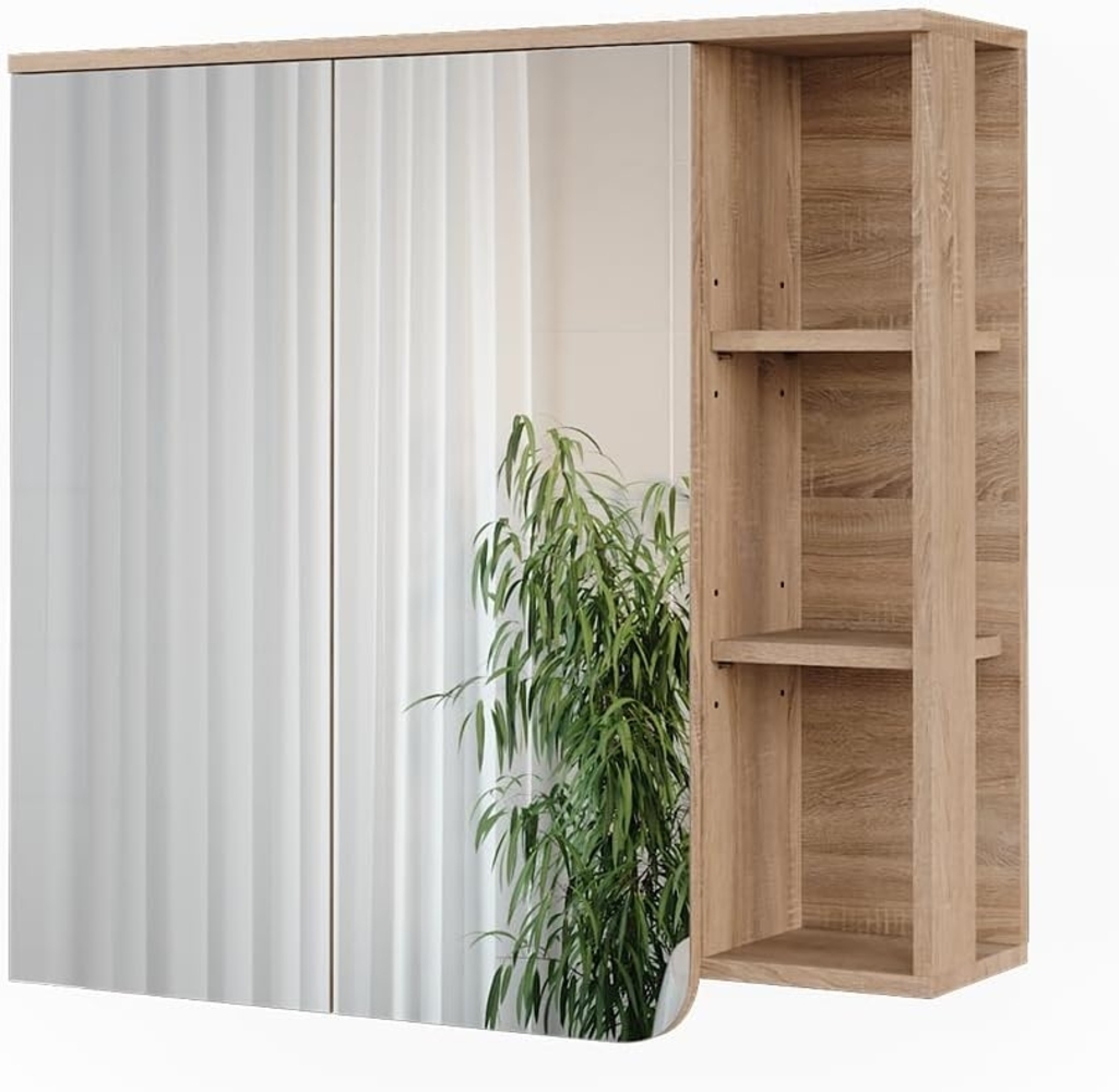 Vicco Badezimmerspiegelschrank Karen, Sonoma/Weiß, 80 x 75 cm Bild 1