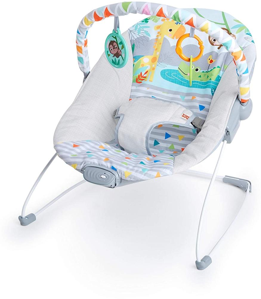 Bright Starts, Babywippe Safari Fun mit Beruhigenden Vibrationen, Spielbogen mit 2 Spielzeugen, 3-Punkte-Gurt Sitz, Maschinenwaschbares Sitzpolster, ab der Geburt bis 9kg Bild 1