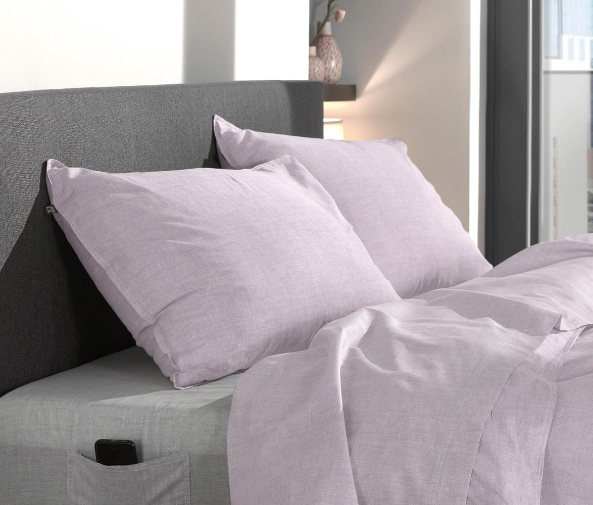 2 Stück Zo! Home Cotton Kissenbezüge 40x80 Lino Grey Lilac flieder meliert uni Bild 1