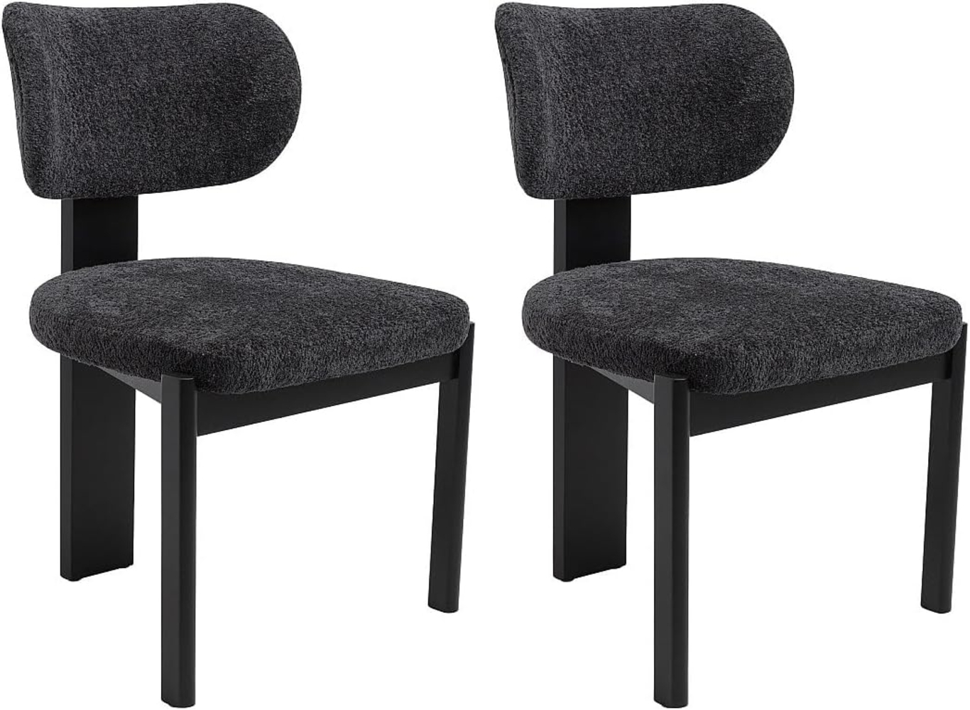 Vente-unique - Stuhl 2er-Set - Bouclé-Stoff & Kautschukholz - Schwarz - WILANA Bild 1