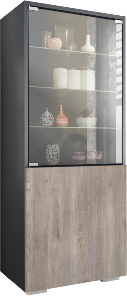 Vladon Standvitrine Granada (Vitrinenschrank, mit Glastür und Glaseinsatz) Anthrazit matt/Eiche Nordic (50 x 122,5 x 34,5 cm) Bild 1