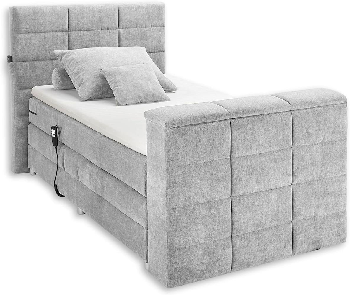 DENVER 6 Boxspringbett 120x200 elektrisch verstellbar, Silber - Bequemes Doppelbett mit motorisierter TV-Halterung - 134 x 123 x 240 cm (B/H/T) Bild 1