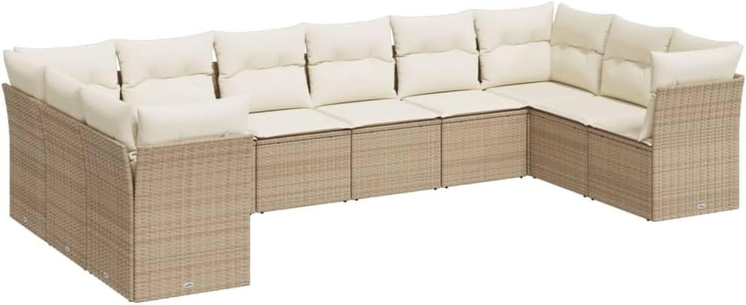 vidaXL 10-tlg. Garten-Sofagarnitur mit Kissen Beige Poly Rattan 3250037 Bild 1