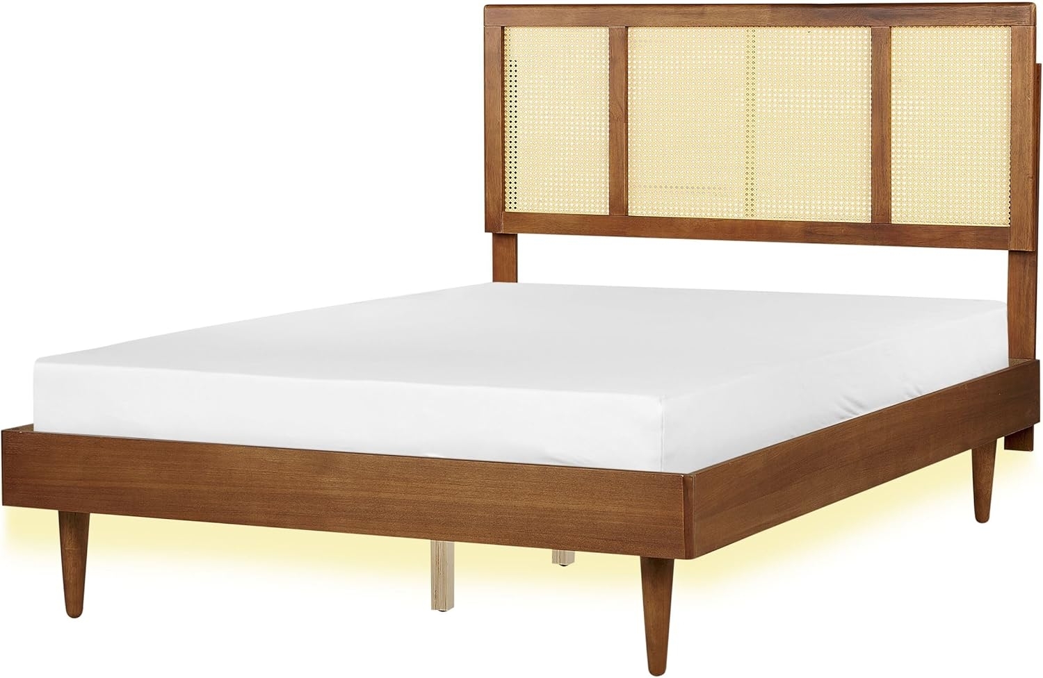 Bett mit LED AURAY 140 x 200 cm Rattan Heller Holzfarbton Bild 1