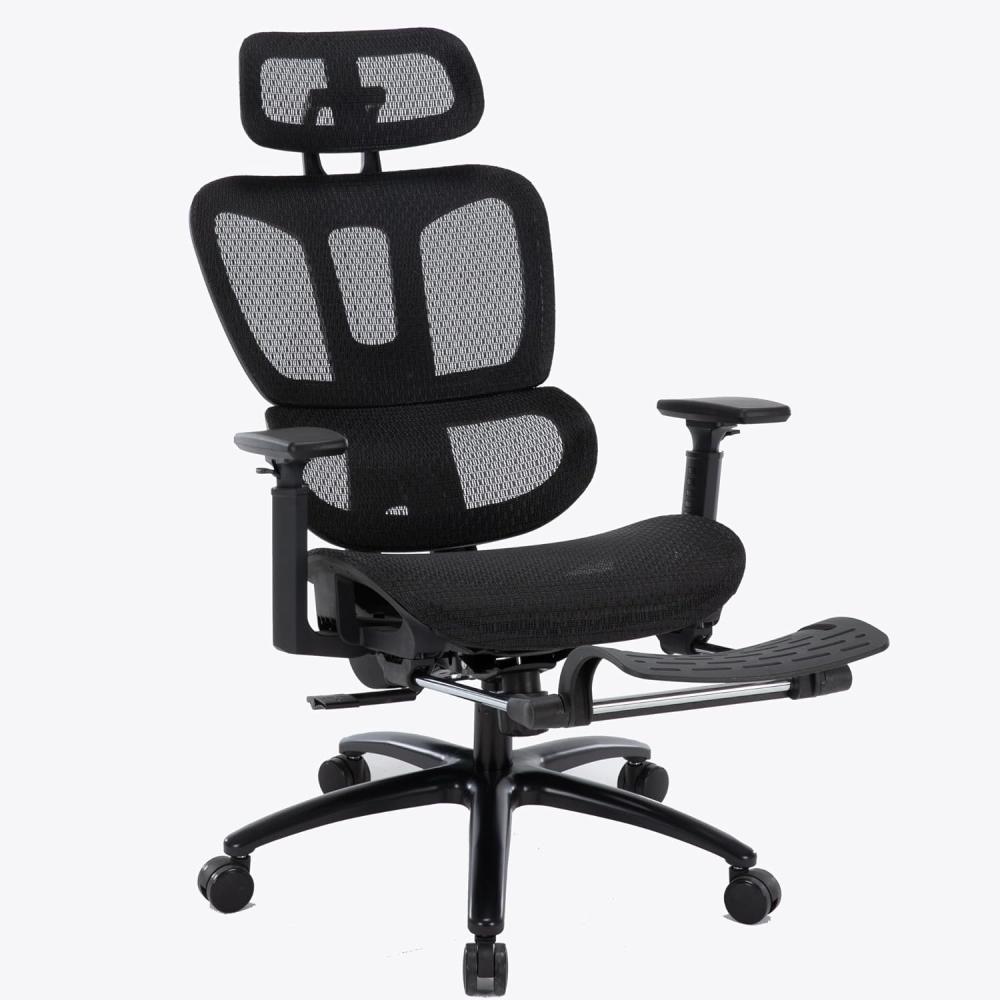 Bürostuhl in moderner Mesh-Optik mit Fußstütze ergonomischer Drehstuhl mit Nacken und Lordosenstütze - Gamingstuhl mit atmungsaktiver Netzrückenlehne und Wippfunktion Schwarz Bild 1