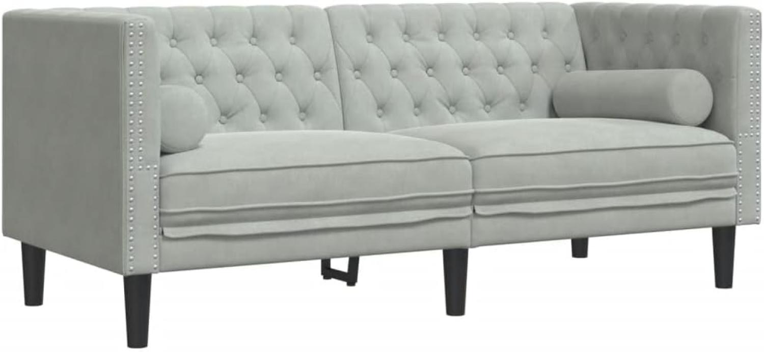 Chesterfield-Sofa mit Nackenrollen 2-Sitzer Hellgrau Samt 372683 Bild 1