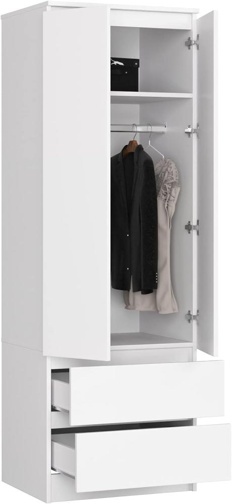 BDW Kleiderschrank, 2-türiger Kleiderschrank, 2 Schubladen, Kleiderschrank für das Schlafzimmer, Wohnzimmer, Flur, 180x60x51cm (Weiß) Bild 1