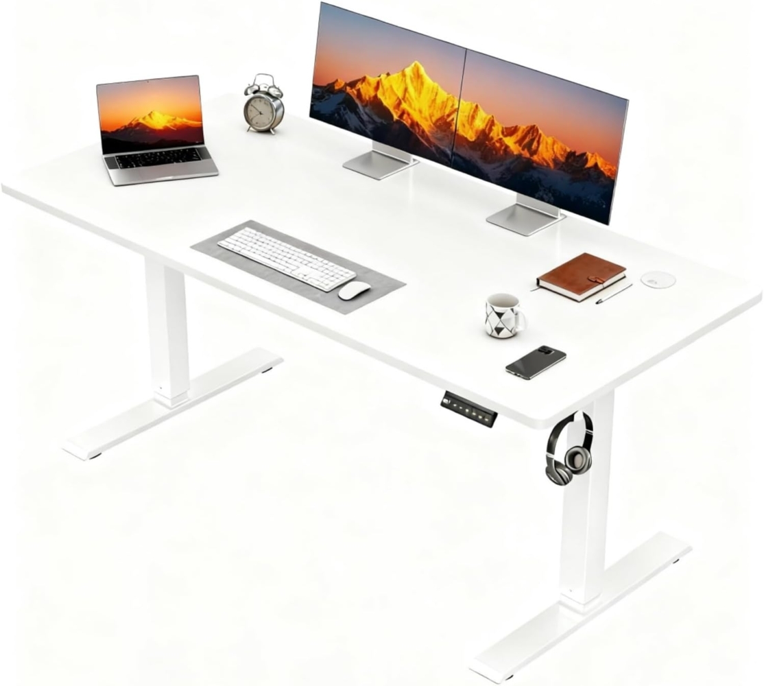 JUMMICO Höhenverstellbarer Schreibtisch, 110x60 cm, Elektrisch Schreibtisch Höhenverstellbar, Ergonomischer Steh-Computertisch, Weiß Bild 1