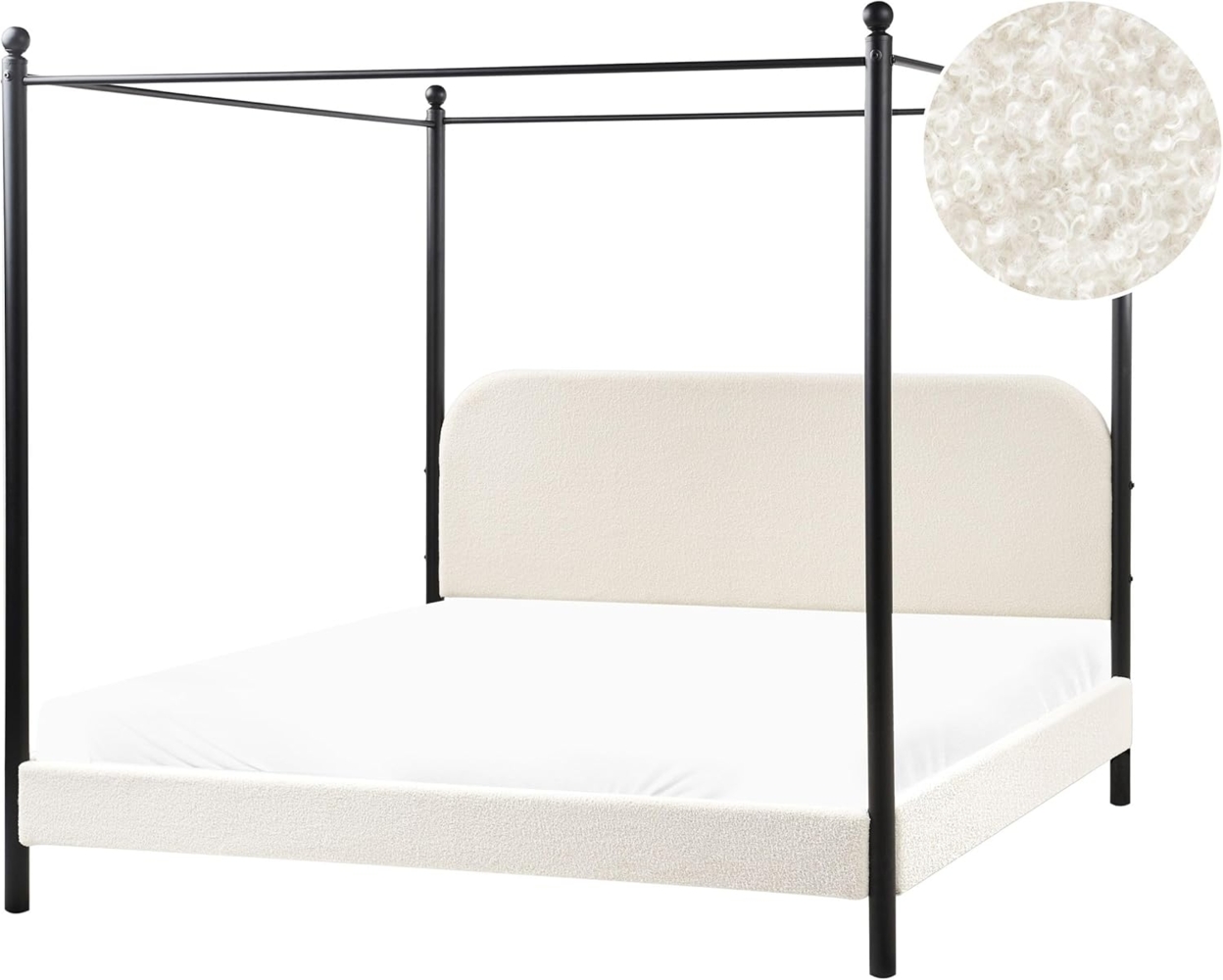 Himmelbett Bouclé DANNEMOIS 180 x 200 cm Cremeweiß Bild 1