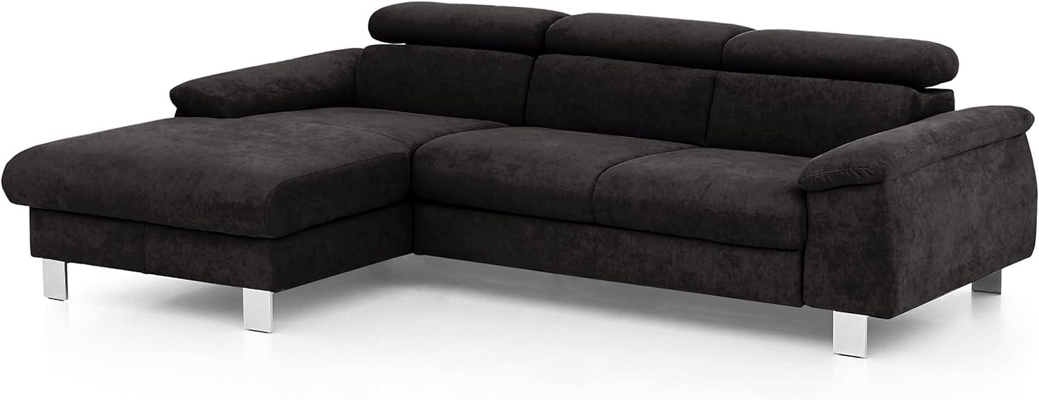 Mivano Ecksofa Micky mit Recamiere / Eckcouch mit Bettfunktion, Bettkasten und Kopfteilverstellung / 244 x 72 x 166 / Mikrofaser, Schwarz Bild 1