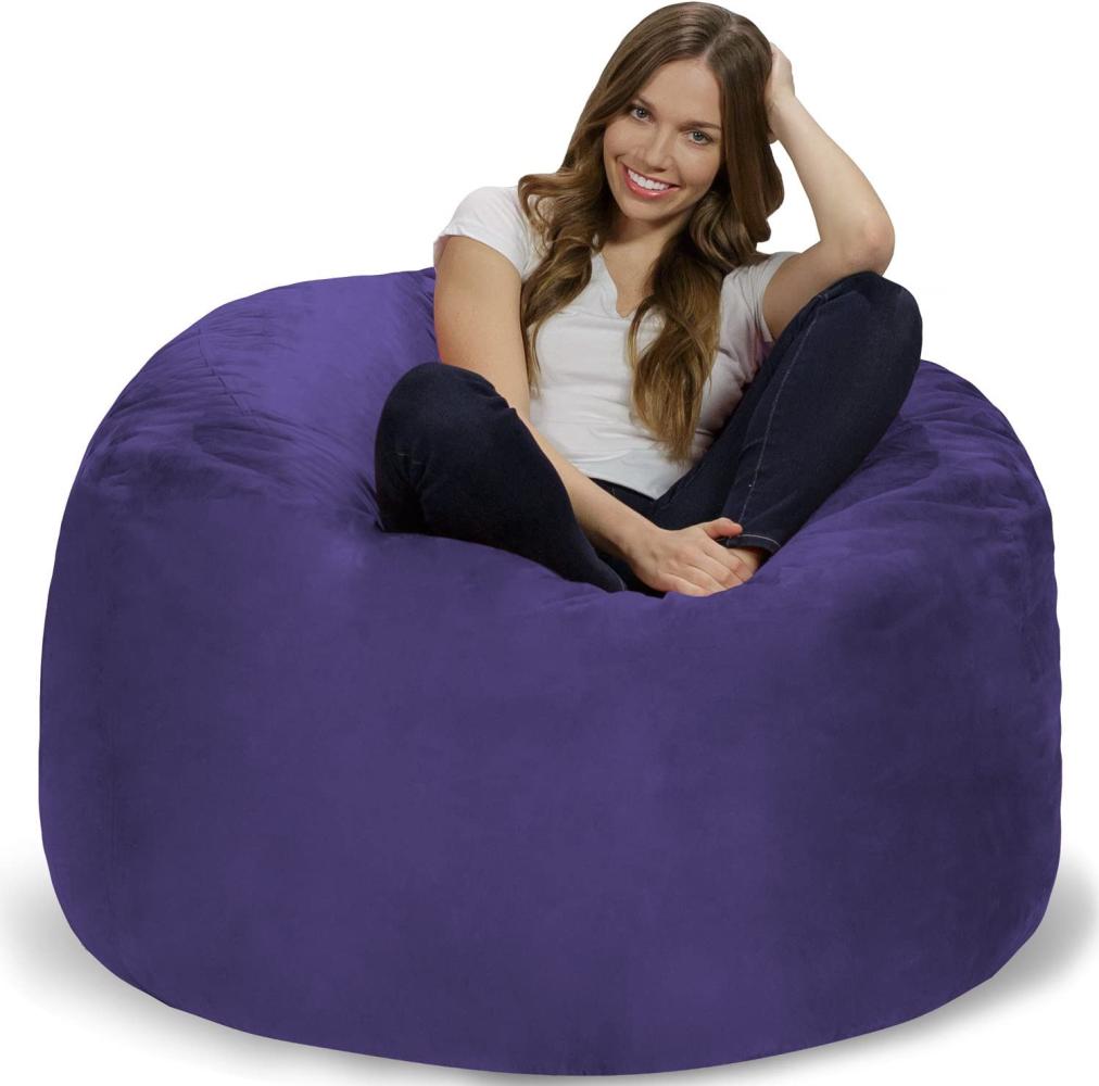 Chill Sack XL - Der Sitzsack Memory-Foam Füllung aus den USA - Das Sitzkissen für Kinder und Erwachsene mit kuschelweichem, waschbarem Velourbezug in Mystischem Lila! Bild 1