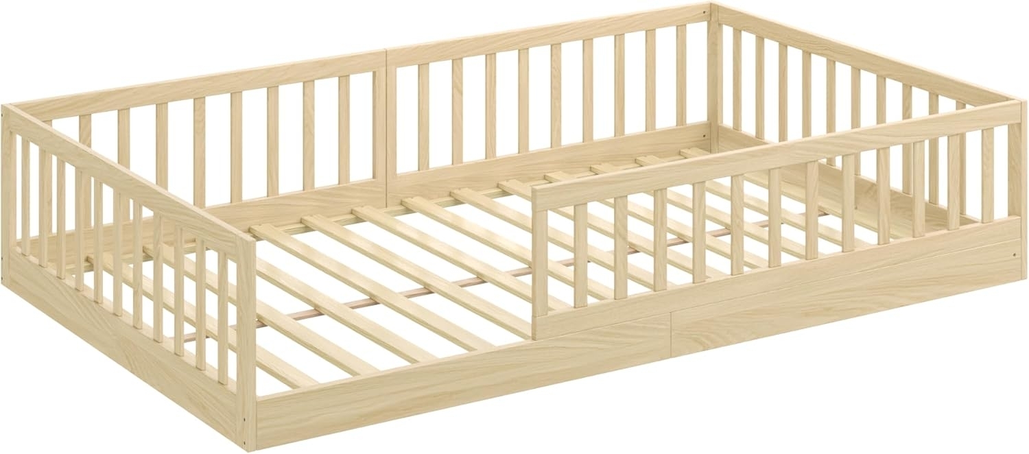 CADANI Kinderbett CADANI Timi Kinderbett Montessori Bodenbett (Rausfallschutz abnehmbar), Bodenbett mit Roll-Lattenrost Bild 1