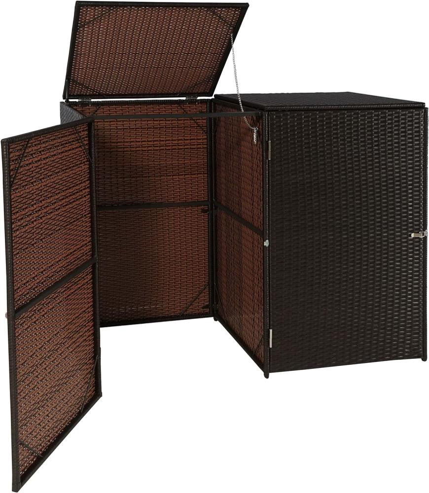 2er-Mülltonnenverkleidung HWC-E25, Mülltonnenbox Mülltonnenabdeckung, Poly-Rattan 2x120l ~ braun Bild 1