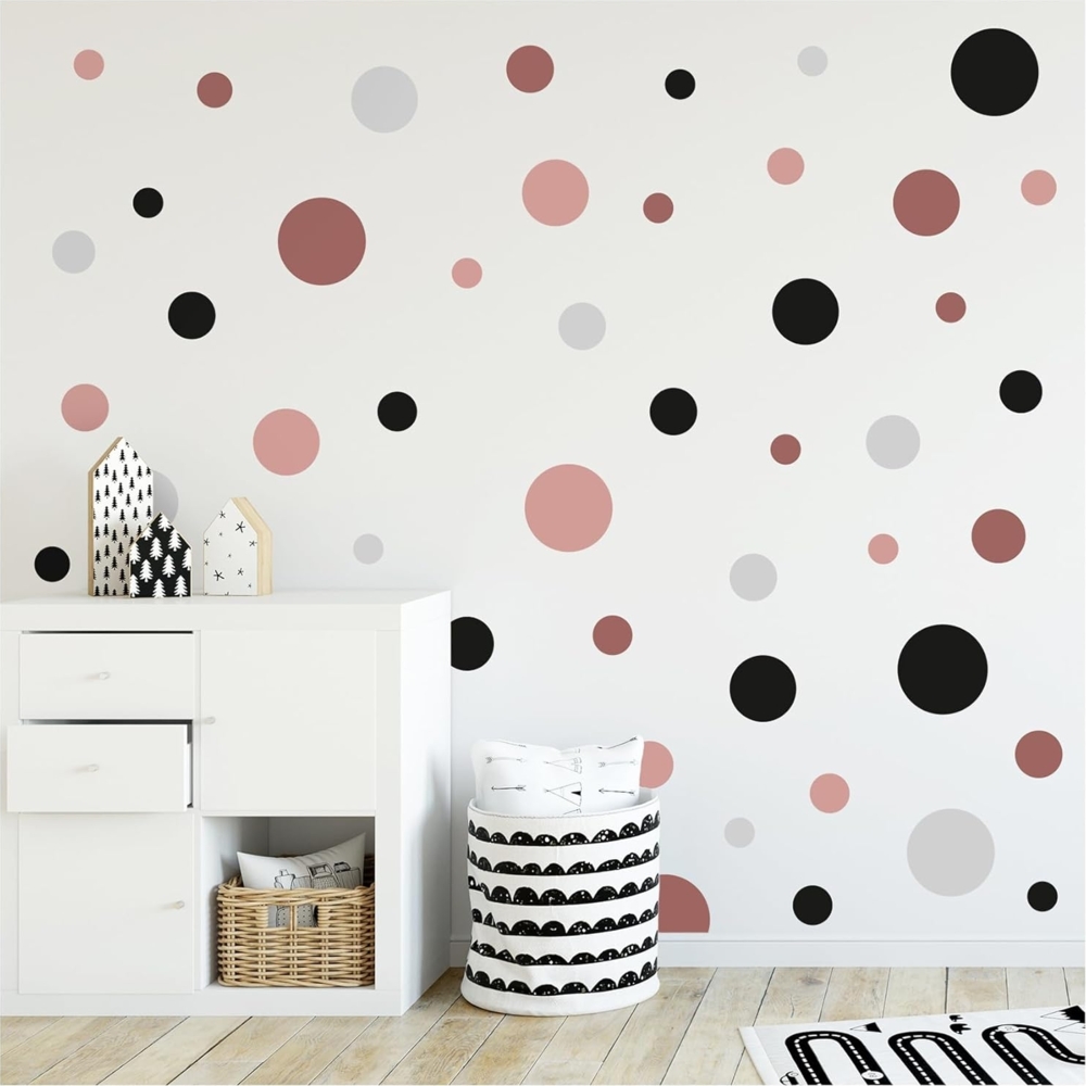 yabaduu Kreise Set 120 Stück Punkte Wandtattoo Kinderzimmer Schlafzimmer Babyzimmer Aufkleber Folie Deko Selbstklebend für Junge Mädchen Pastell Y068 (Y068-1 Altrosa) Bild 1