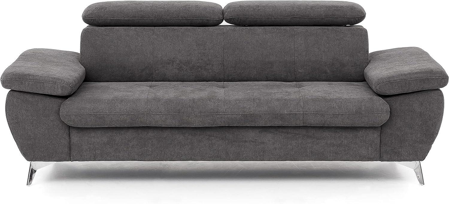 Mivano 3er-Sofa Gisele / Sofagarnitur mit Kopfteilverstellung und Armteilfunktion / 217 x 83 x 100 / Velours, Dunkelgrau Bild 1