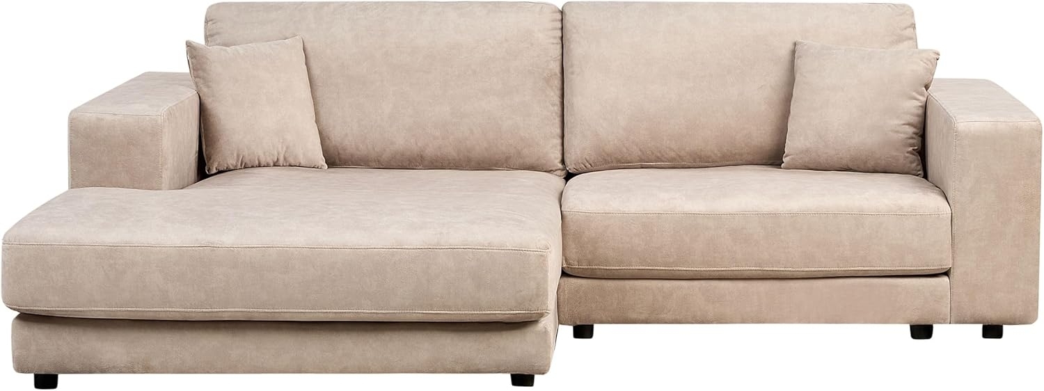 Ecksofa LOFOTEN Beige Samtstoff Rechtsseitig Bild 1