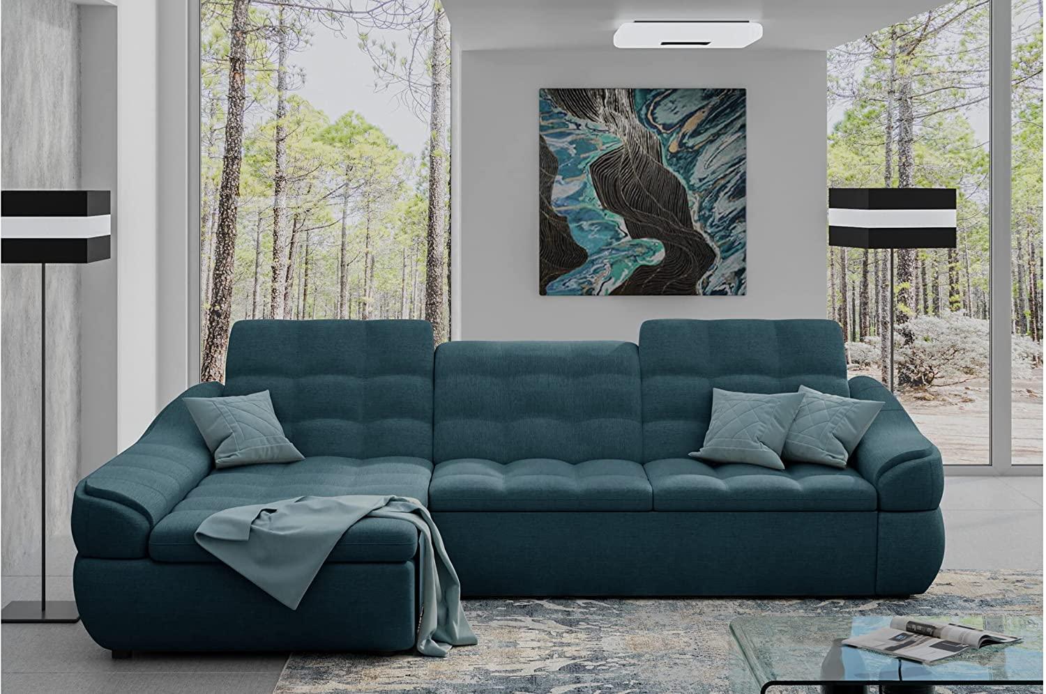 Stylefy Alisa Ecksofa Links mit Schlaffunktion Strukturstoff INARI Türkis Bild 1