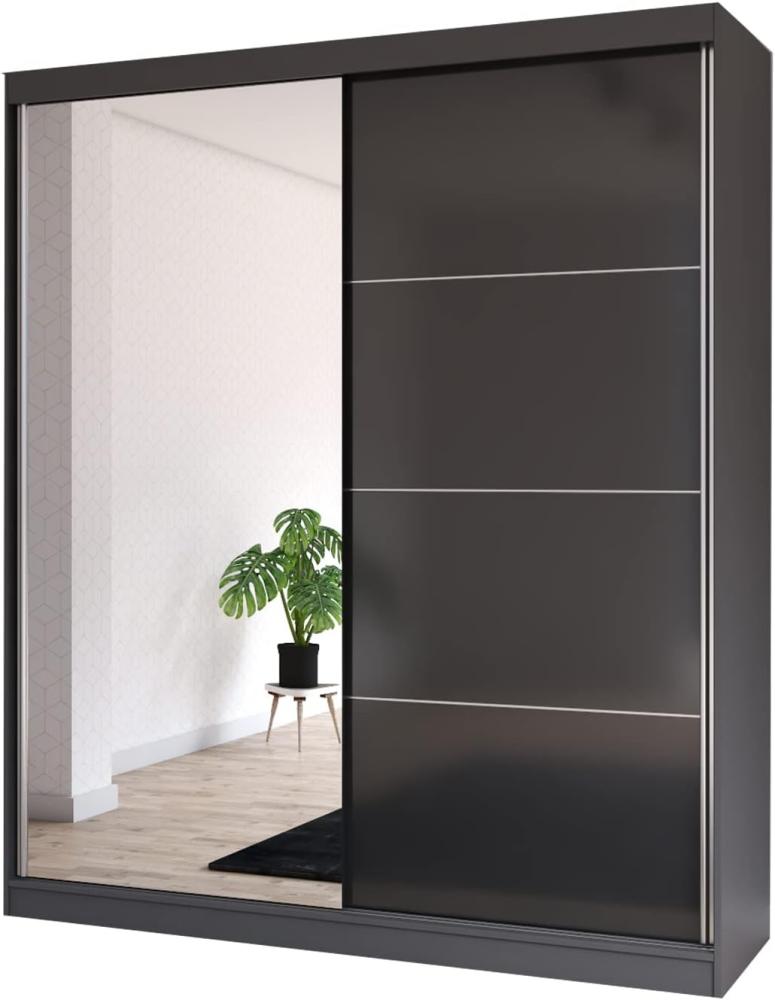 Fabryka Mebli Idźczak Schiebetürenschrank, eleganter Kleiderschrank Schrank Garderobe Spiegel Multi 31-180 cm, Schlafzimmer- Wohnzimmerschrank Schiebetüren Modern Design (Graphit/Schwarz) Bild 1