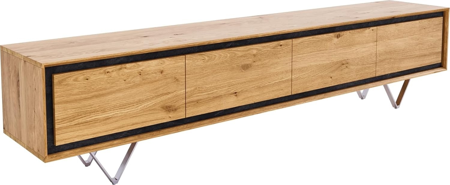 Lowboard Stonegrace 200 cm Eiche Natur 4 Türen Steinfurnier V-Fuß Edelstahl Bild 1
