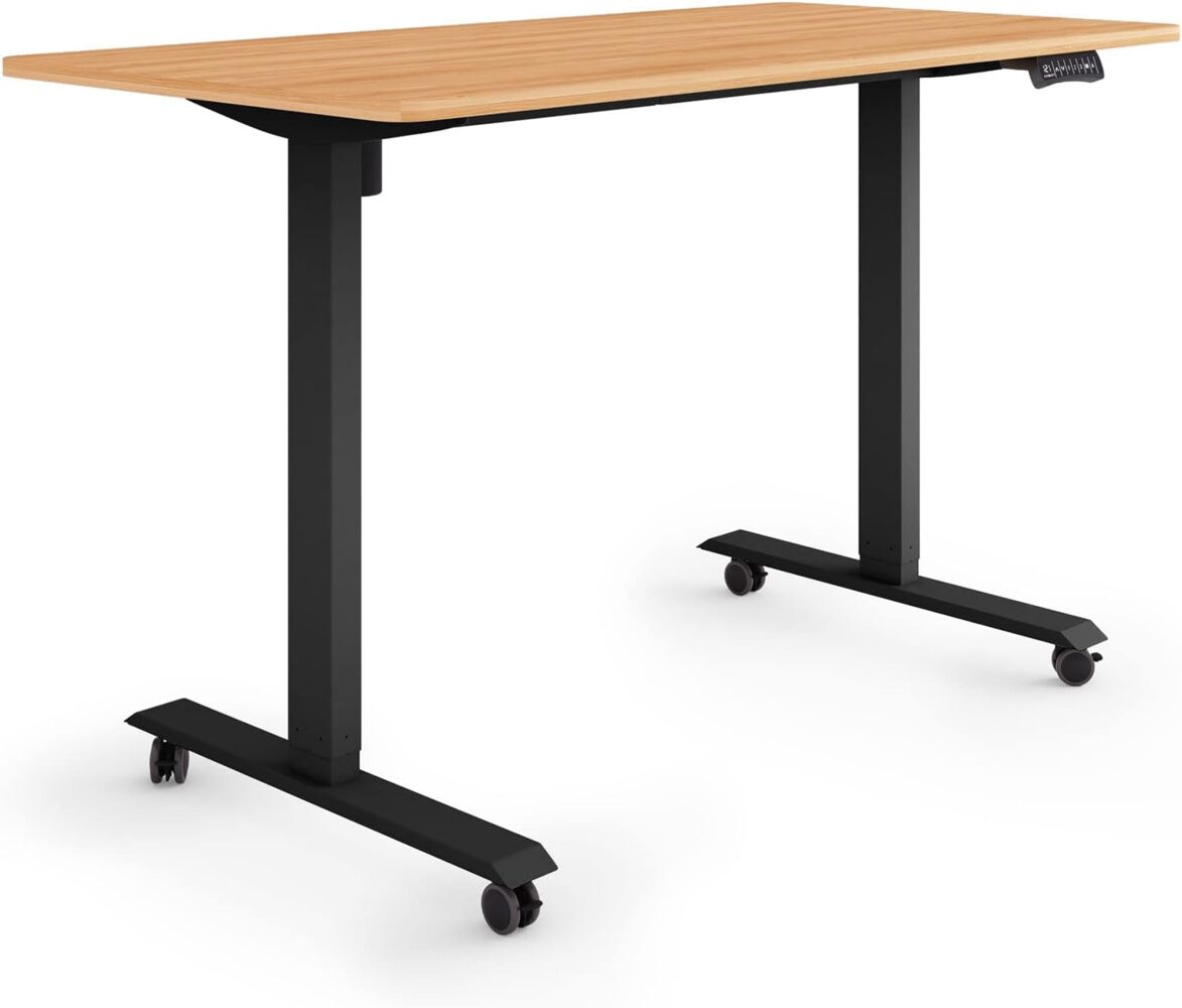 ESMART Germany ETX-121BM 140x70 cm Ahorn Dekor Ergonomischer Steh-Sitz-Schreibtisch auf Rollen Stufenlos elektrisch höhenverstellbar 78,5-128,5cm 3X Memory Aktivitätserinnerung Soft-Start/Stopp Bild 1