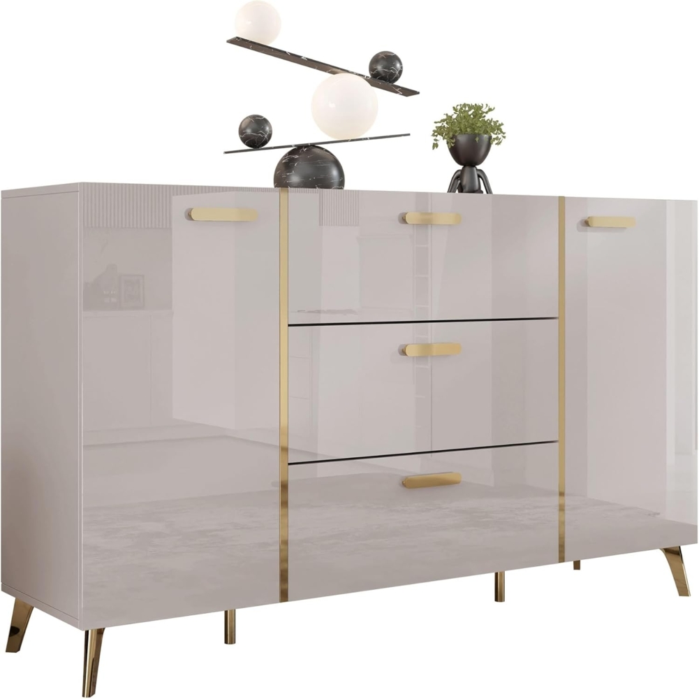 Kommode Picru 150 2D3SZ (Farbe: Cashmere / Cashmere Hochglanz + Gold) Bild 1