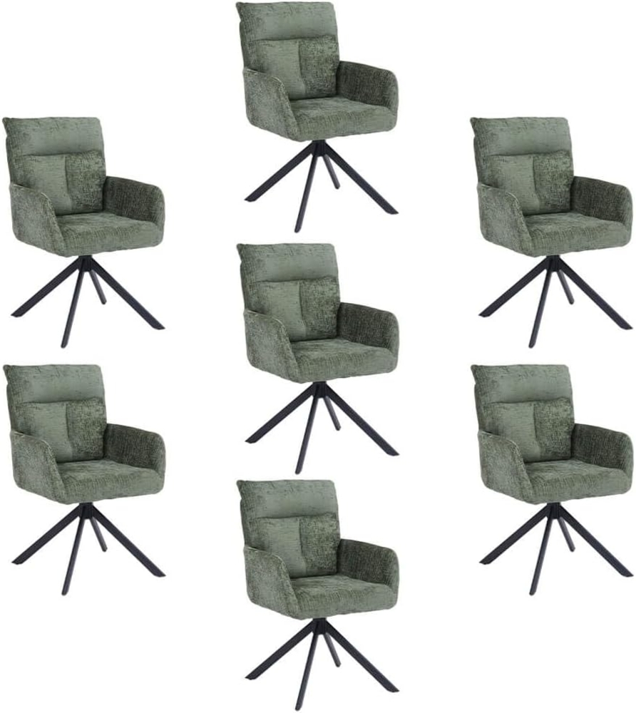 HOME DELUXE Esszimmerstuhl mit Armlehne ALUNA Chenille - 7er Set Grün Bild 1