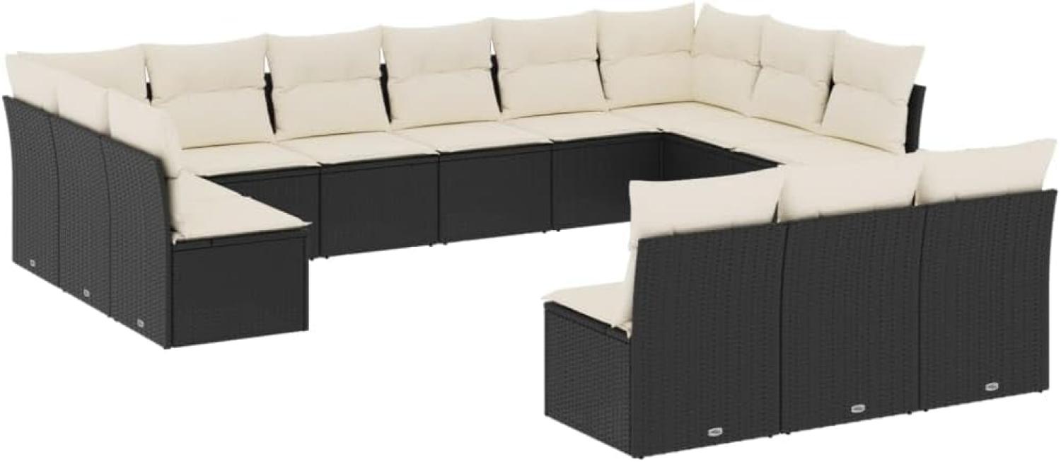 vidaXL 13-tlg. Garten-Sofagarnitur mit Kissen Schwarz Poly Rattan 3218386 Bild 1