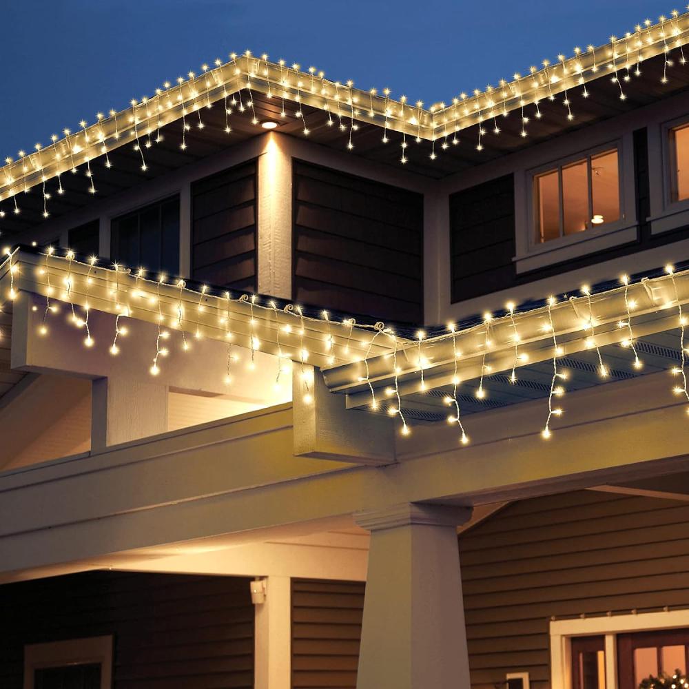 [240 LED] Lichterkette, 9M 8 Modi Lichterkette Außen Strom Weihnachtsbeleuchtung Wasserdicht Außen/Innen LED Lichterkette mit Memory-Funktion für Garten Balkon Weihnachtsbeleuchtung Außen, Warmweiß Bild 1