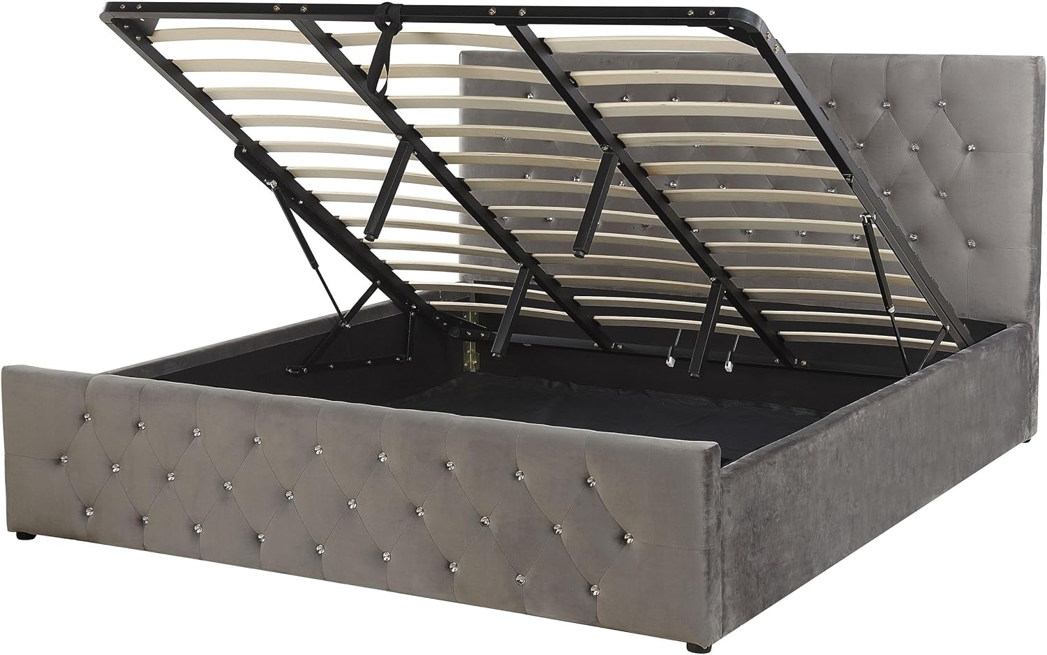 Polsterbett 'AMIENS' Samtstoff mit Bettkasten hochklappbar Grau 180x200 cm Bild 1