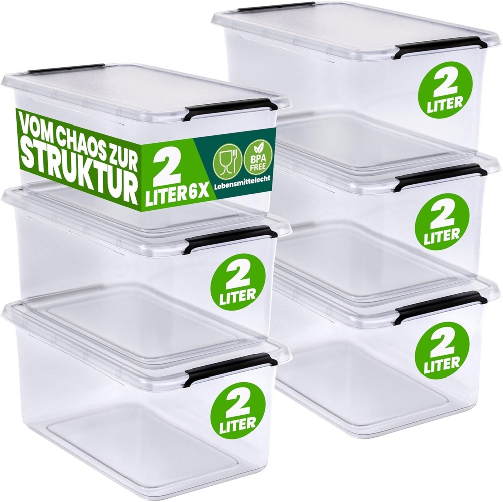 DEUBA® Aufbewahrungsbox-Set, 6-teilig, mit Deckel, 2 L Bild 1